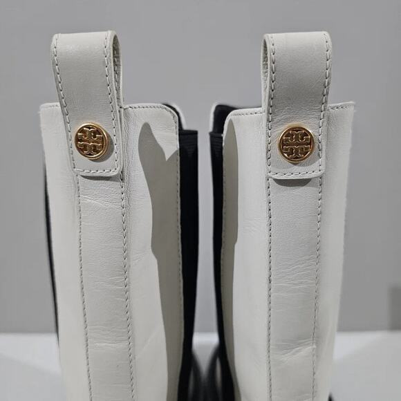 Tory Burch Benton Boot Womens 10.5 Ivory Black Leather Lug Sole Platform Chelsea - Picture 7 of 16